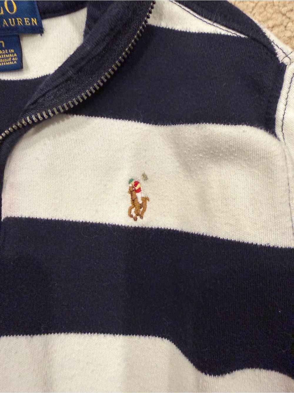 Polo by Ralph Lauren Navy & White Striped Half-Zip Pullover - Picture 3 of 4
